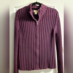St. John's Bay Ribbed Zip-Front Cardigan Sweater - Plum